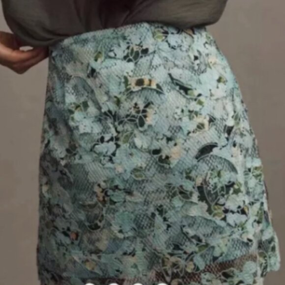 Brand New By Anthropologie Printed Embroidered Lace Mini Skirt - Picture 6 of 10